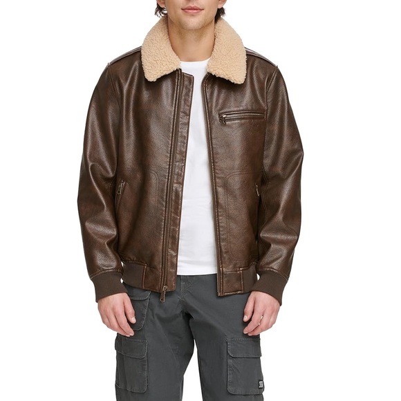 Levi's Brown Bomber Jacket with Shearling Collar - Picture 1 of 10